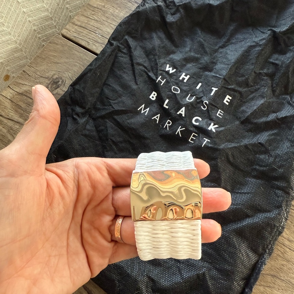 White House Black Market Raffia Gold Accent White Bracelet